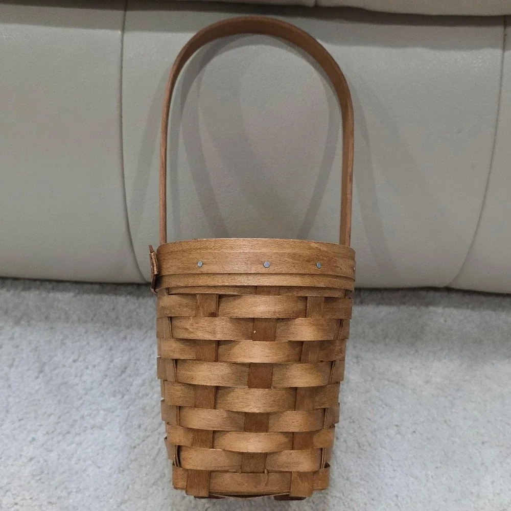 Workshops of Gerald E Henn Handwoven‎ Wood Basket with Handle 1997 Small Vintage